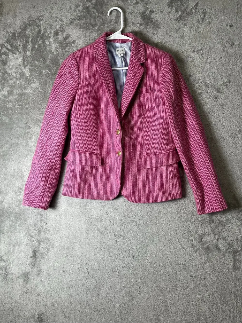 J.Crew Wool Blend Schoolboy Blazer Pink Herringbone Gold Button Size 4